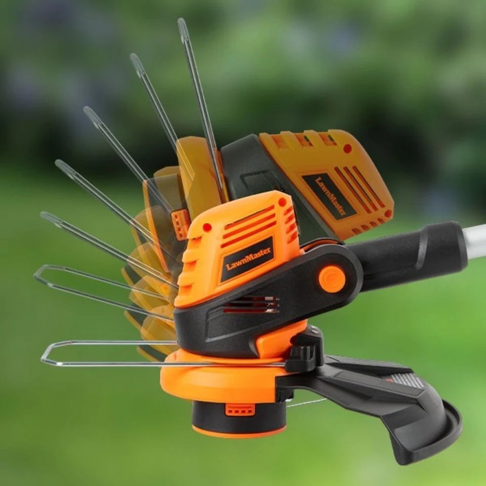 Gardening tool with multiple blades on a green background