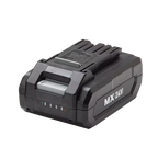 Black battery pack with 'MX 24V' branding on a white background