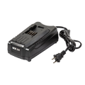 Black MX 24V battery charger with power cord on a white background