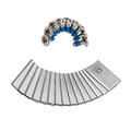 Metallic collar with blue accents and a metal tag on a white background