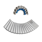 Metallic collar with blue accents and a metal tag on a white background