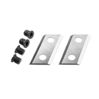 Two metal blades with screws on a white background
