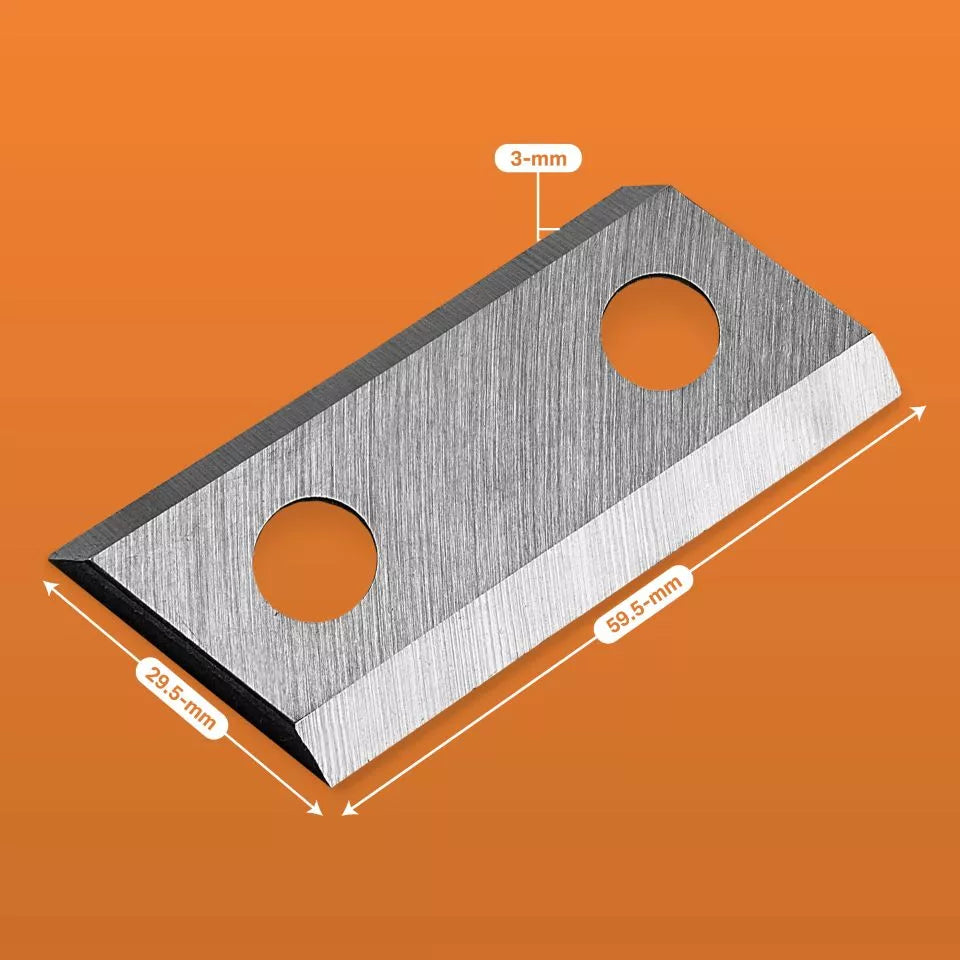 Metal blade with dimensions on an orange background