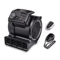 Black air mover with remote control on a white background
