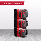 Stackable storage units with cables on a gray floor and white background