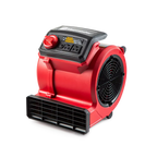 Red air blower with black accents on a white background
