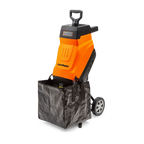 Orange and black leaf blower with a black bag on a white background