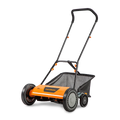 Orange and black lawn mower on a white background