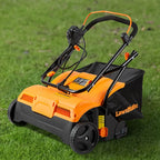 Orange and black lawn mower on grass