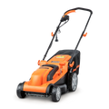 Orange and black lawn mower on a white background