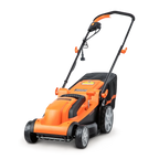 Orange and black lawn mower on a white background