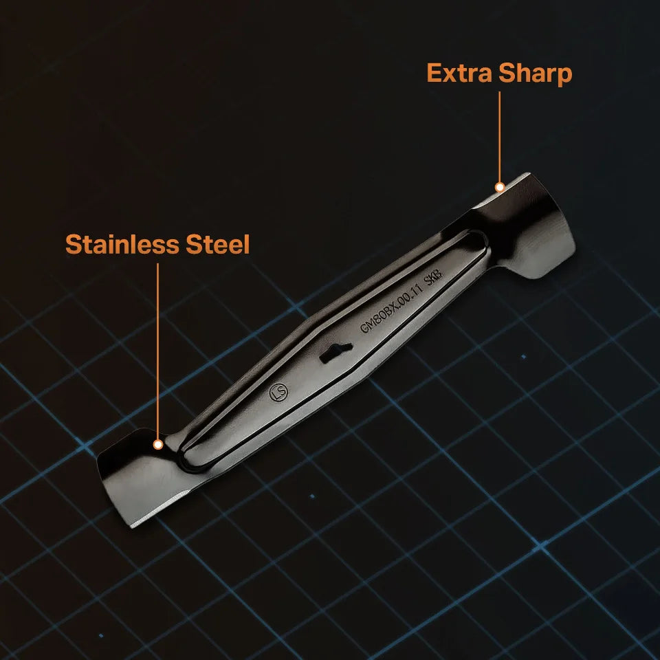 Knife with 'Extra Sharp' and 'Stainless Steel' labels on a dark grid background