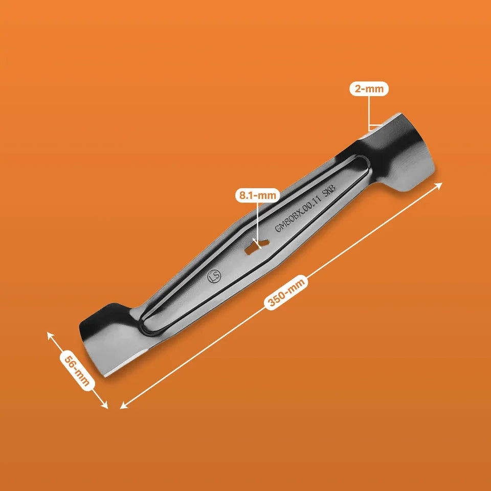 Metal chisel with measurements on an orange background
