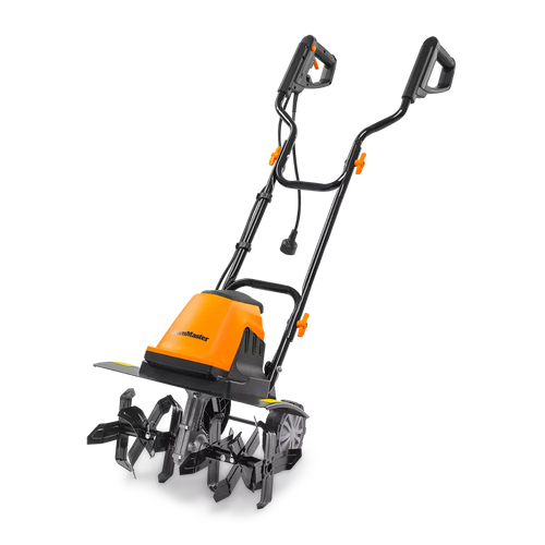 Orange and black tiller on a white background