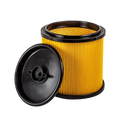 Yellow air filter with black lid on a white background