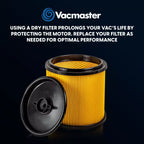 Vacmaster vacuum filter with text on a black background