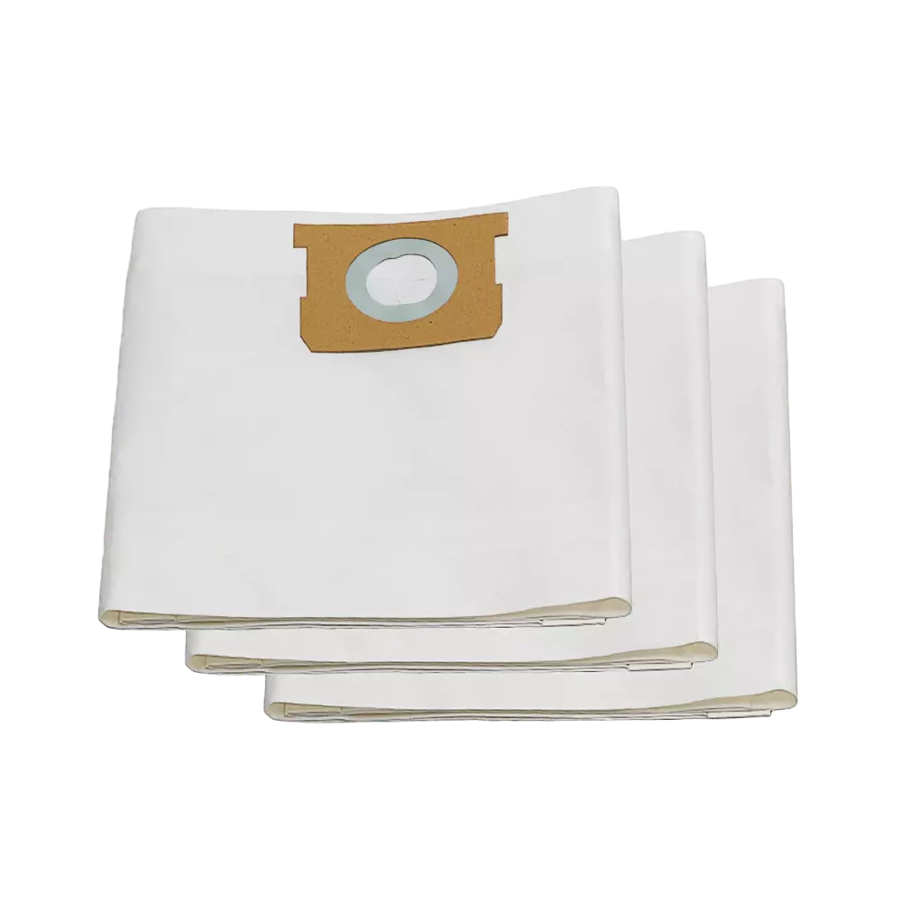 Set of white vacuum bags with a gold and brown label on a white background