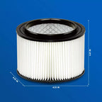 Air filter with dimensions on a blue background