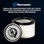 Vacmaster vacuum filter with text on a black background