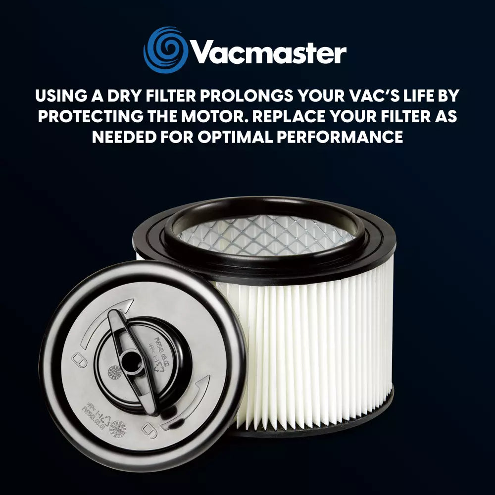 Vacmaster vacuum filter with text on a black background