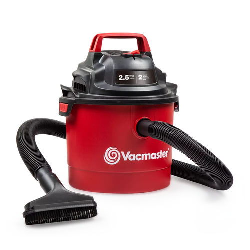 Red and black Vacmaster vacuum cleaner on a white background