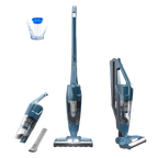 Blue vacuum cleaner with attachments on a white background