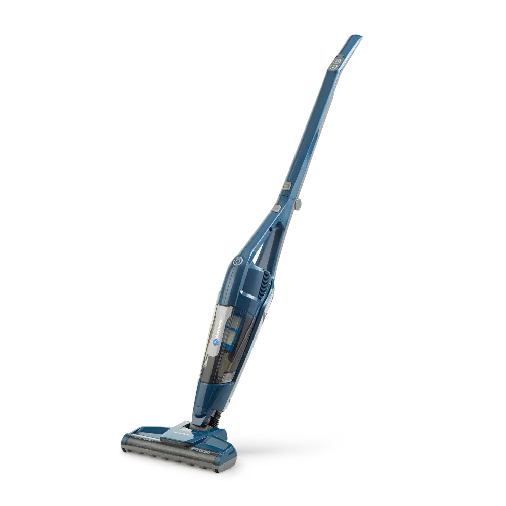 Blue and gray vacuum cleaner on a white background