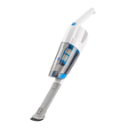 Handheld vacuum cleaner with a white and gray design on a white background