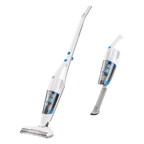 White handheld vacuum cleaner with attachments on a white background