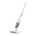 White and blue handheld vacuum cleaner on a white background